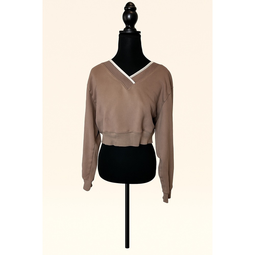 Victoria's Secret PINK Cropped V Neck Sweatshirt Long Sleeve Pullover Top
